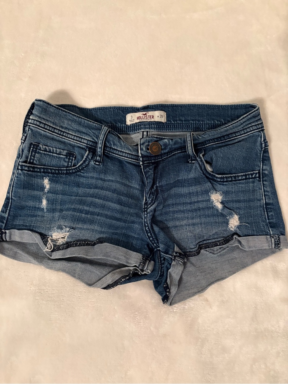 Y2K Hollister Women's Blue Denim Distressed Shorts